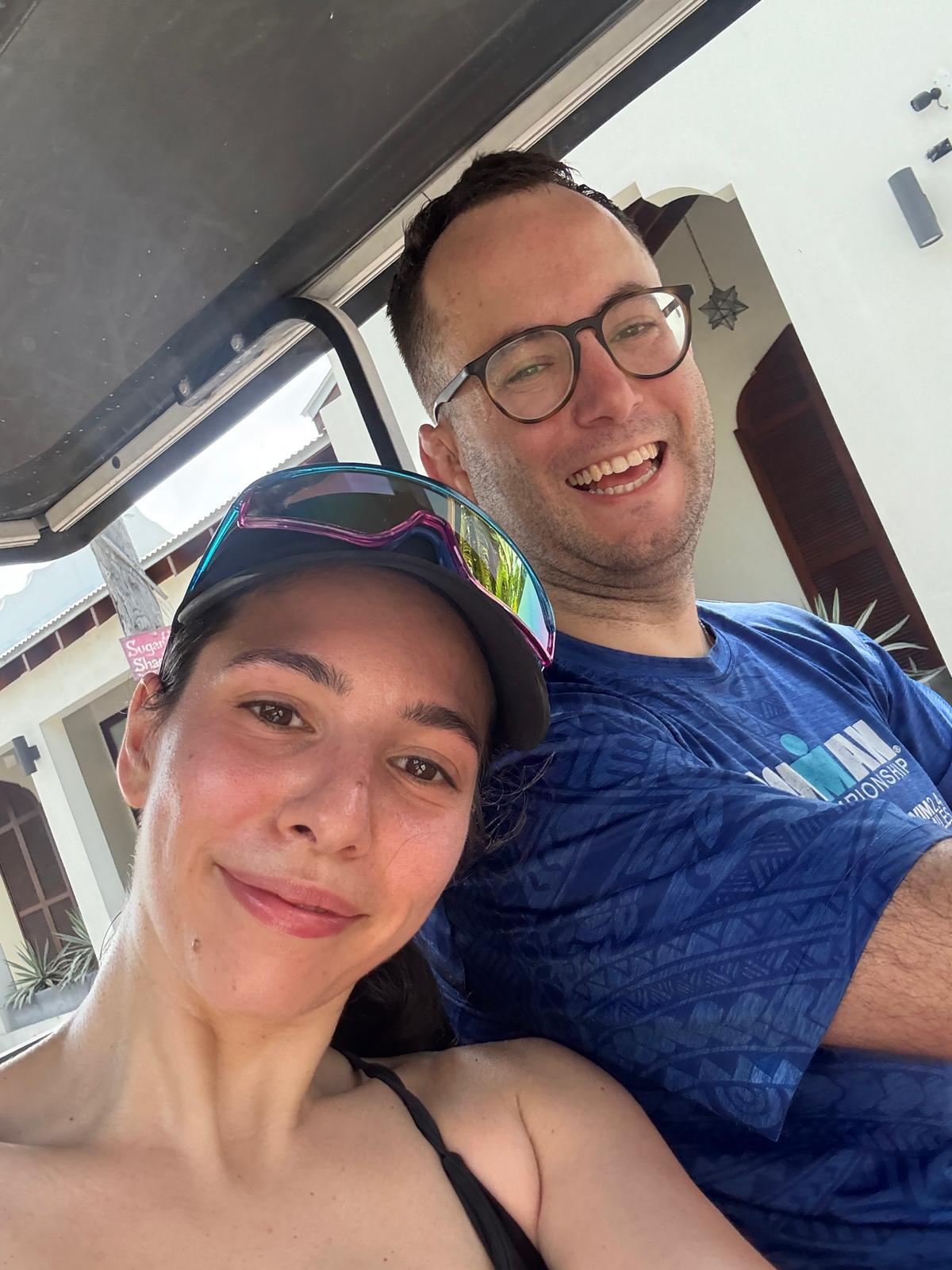 Nathalie and David on a golf cart in Belize