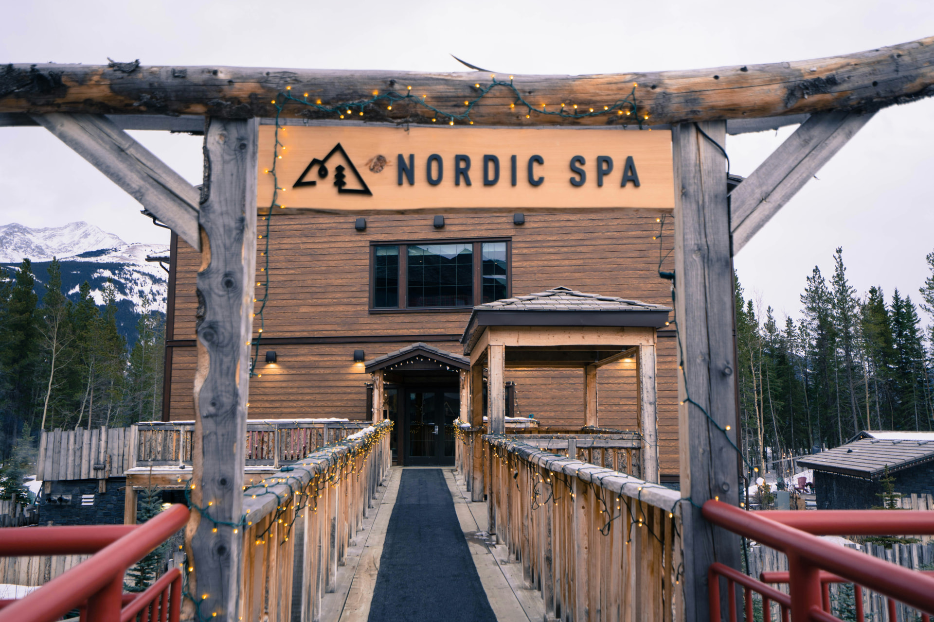Outdoor pools and steam at the Kananaskis Nordic Spa in winter