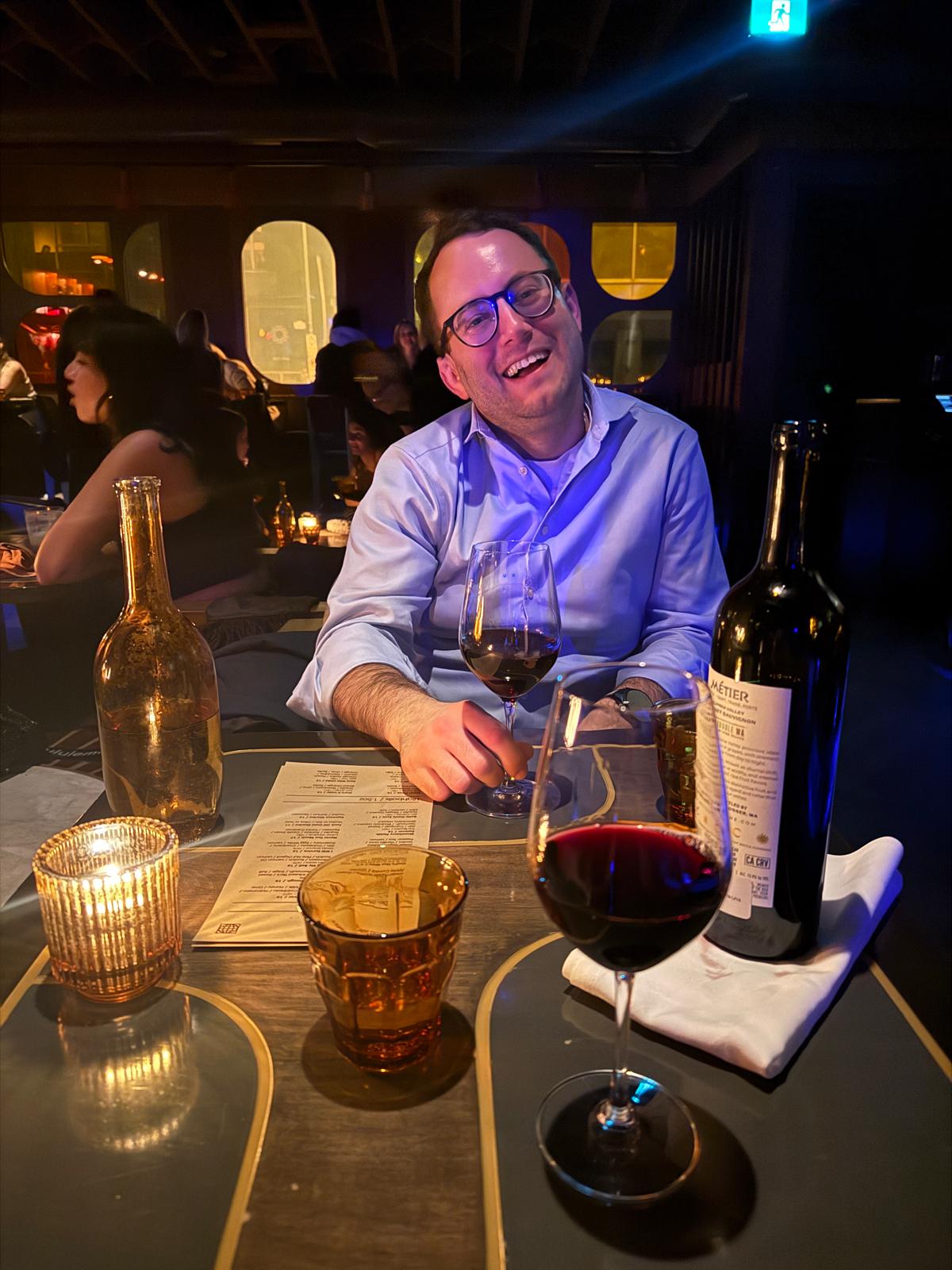 David at a candlelit dinner